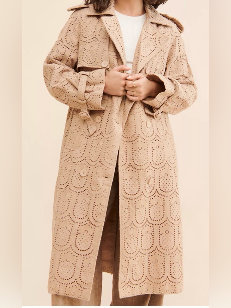 Anthropologie Farm Rio Pineapple Cotton Eyelet Trench Coat